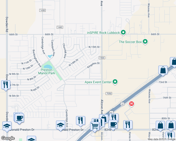 map of restaurants, bars, coffee shops, grocery stores, and more near 706 Hillshire Avenue in Wolfforth