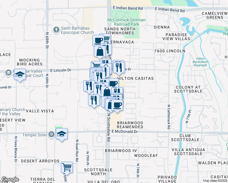map of restaurants, bars, coffee shops, grocery stores, and more near 6263 North Scottsdale Road in Scottsdale