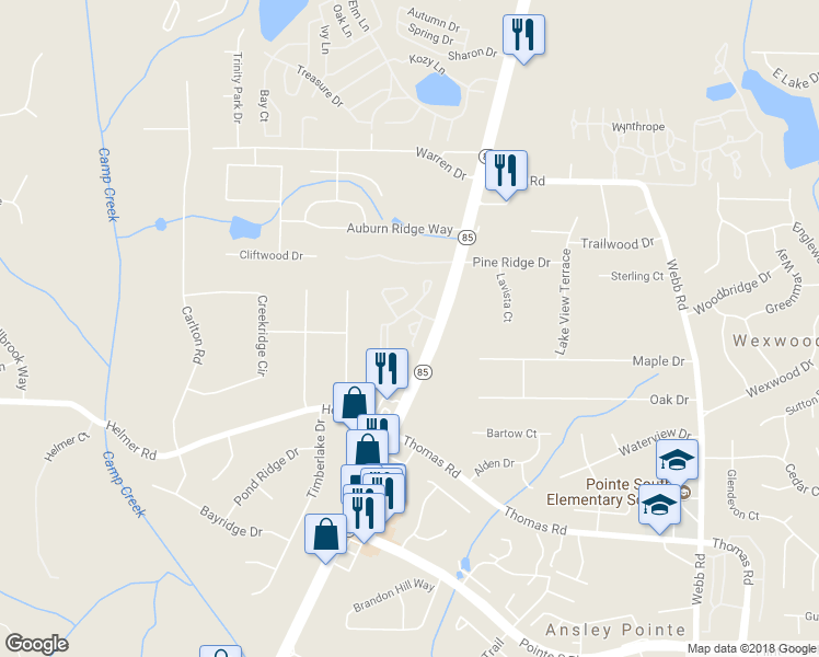 map of restaurants, bars, coffee shops, grocery stores, and more near 1302 Chase Ridge Drive in Riverdale