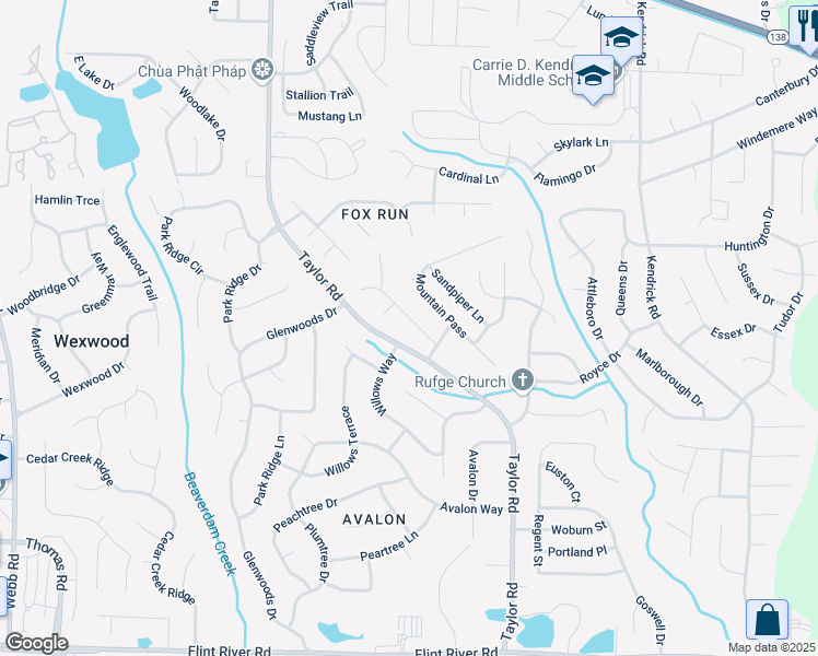 map of restaurants, bars, coffee shops, grocery stores, and more near 8263 Canyon Forge Drive in Riverdale