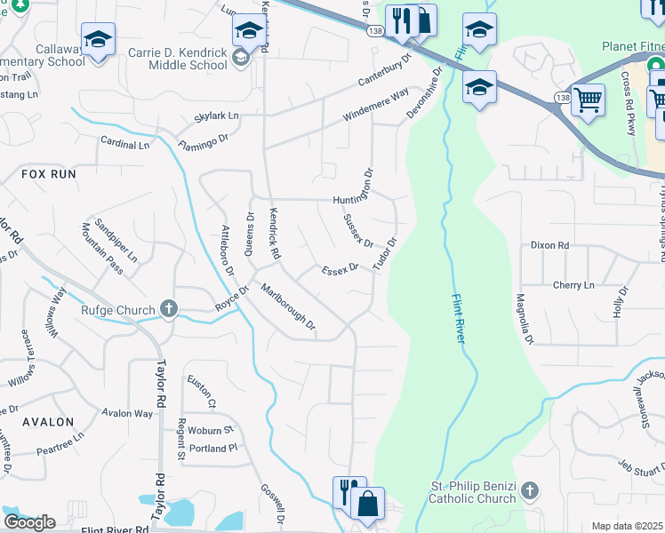 map of restaurants, bars, coffee shops, grocery stores, and more near 258 Essex Drive in Jonesboro