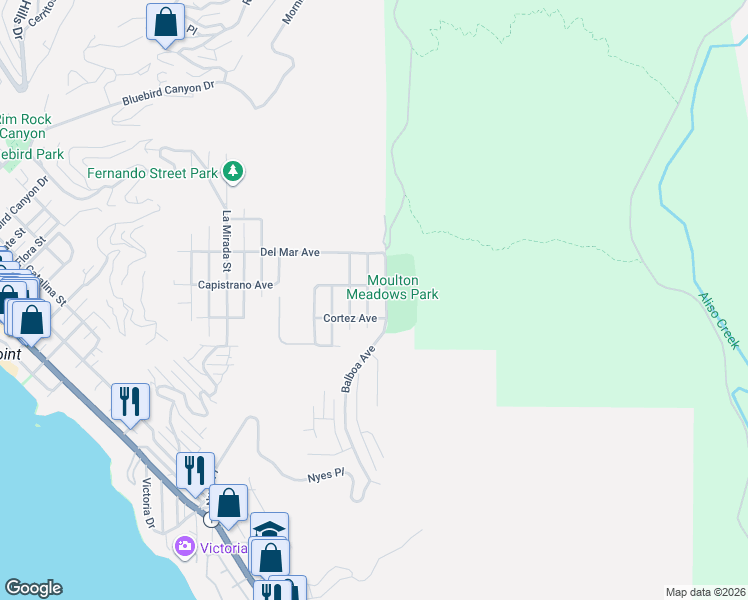 map of restaurants, bars, coffee shops, grocery stores, and more near 1005 Balboa Avenue in Laguna Beach