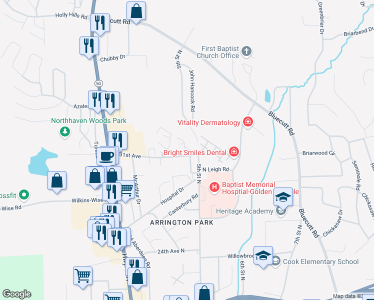 map of restaurants, bars, coffee shops, grocery stores, and more near 3201 5th Street North in Columbus