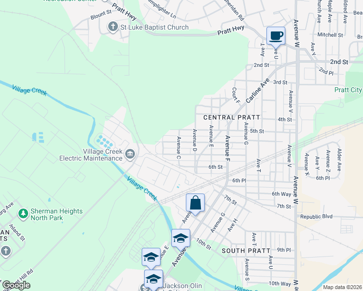 map of restaurants, bars, coffee shops, grocery stores, and more near 304 5th Place Pratt in Birmingham