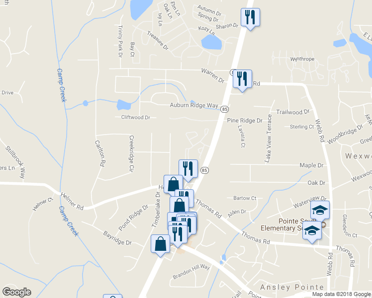map of restaurants, bars, coffee shops, grocery stores, and more near 1203 Chase Ridge Drive in Riverdale