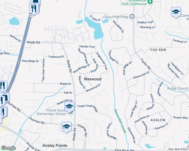 map of restaurants, bars, coffee shops, grocery stores, and more near 8220 Greenmar Way in Riverdale