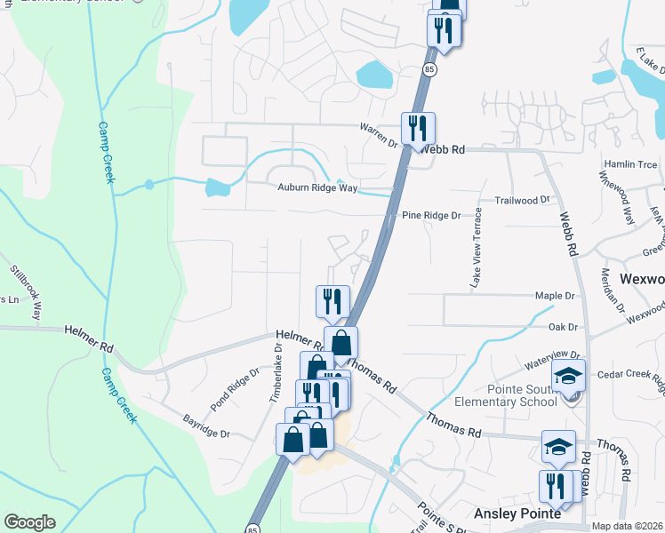 map of restaurants, bars, coffee shops, grocery stores, and more near 1301 Chase Ridge Drive in Riverdale
