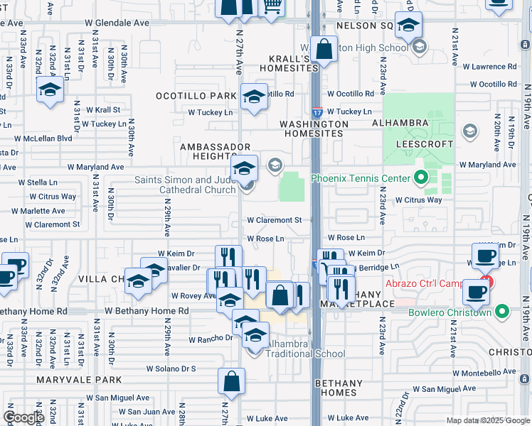 map of restaurants, bars, coffee shops, grocery stores, and more near 6241 North 27th Avenue in Phoenix
