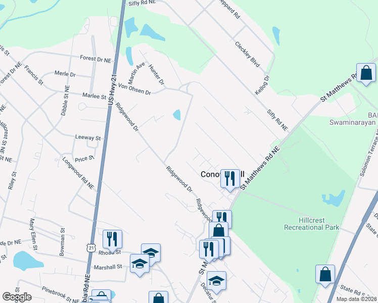 map of restaurants, bars, coffee shops, grocery stores, and more near 3042 Von Oshen Drive in Orangeburg
