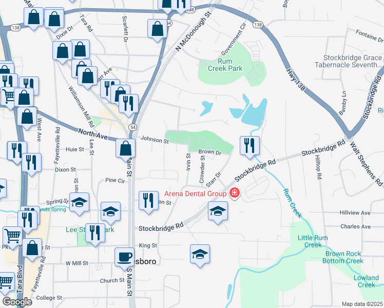 map of restaurants, bars, coffee shops, grocery stores, and more near 126 Irvin Street in Jonesboro
