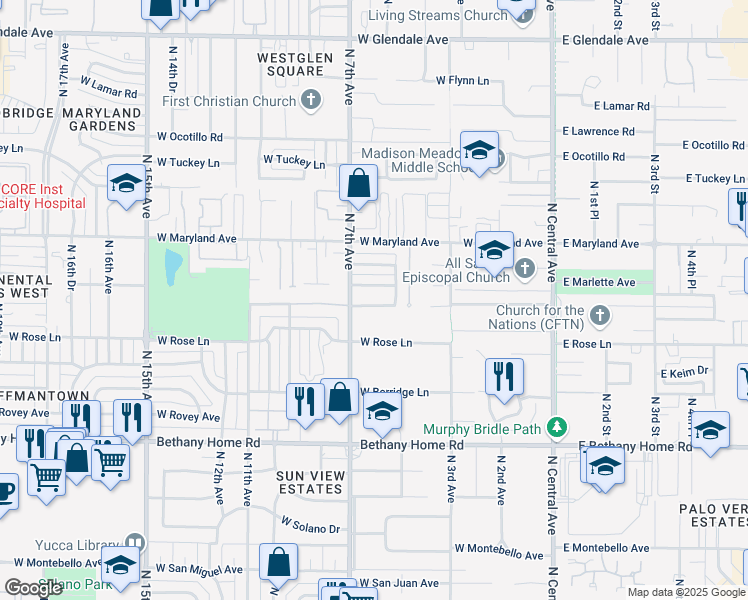 map of restaurants, bars, coffee shops, grocery stores, and more near 521 West Marlette Avenue in Phoenix