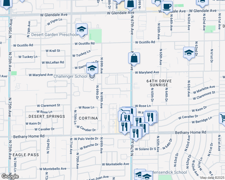 map of restaurants, bars, coffee shops, grocery stores, and more near 6808 West Citrus Way in Glendale
