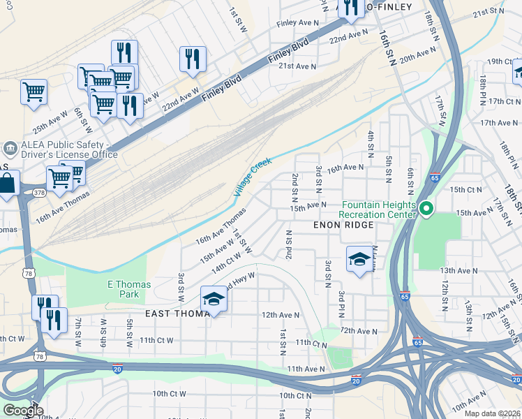 map of restaurants, bars, coffee shops, grocery stores, and more near 2 16th Avenue North in Birmingham