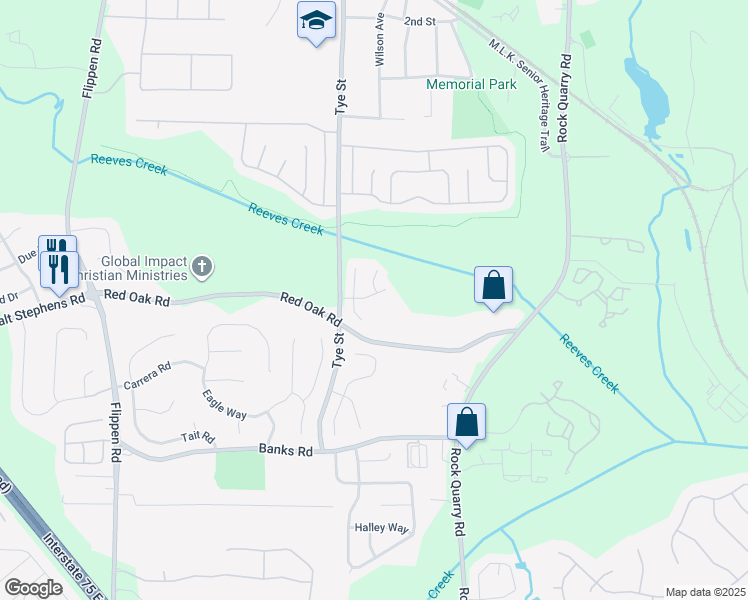 map of restaurants, bars, coffee shops, grocery stores, and more near 200 Bay Cove Court in Stockbridge