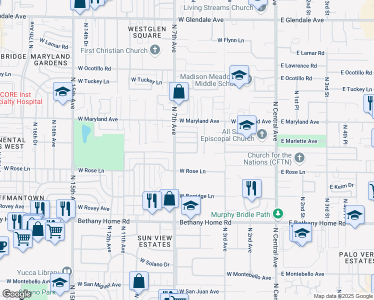 map of restaurants, bars, coffee shops, grocery stores, and more near 521 West Marlette Avenue in Phoenix