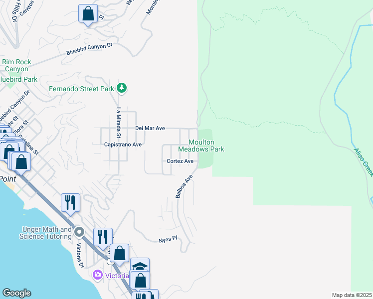 map of restaurants, bars, coffee shops, grocery stores, and more near 1005 Balboa Avenue in Laguna Beach