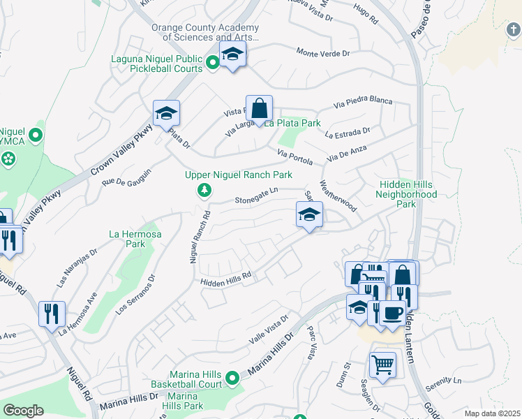 map of restaurants, bars, coffee shops, grocery stores, and more near 24946 Eaton Lane in Laguna Niguel