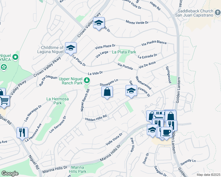 map of restaurants, bars, coffee shops, grocery stores, and more near 24946 Eaton Lane in Laguna Niguel
