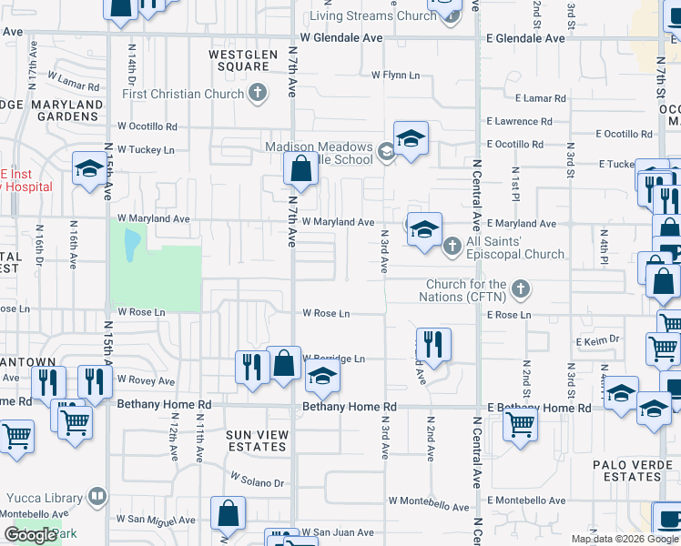 map of restaurants, bars, coffee shops, grocery stores, and more near 6248 North 4th Drive in Phoenix