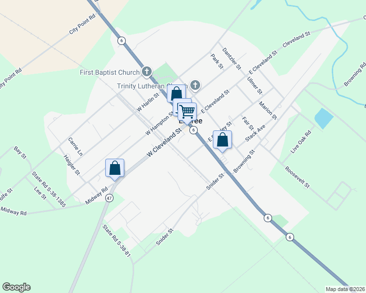 map of restaurants, bars, coffee shops, grocery stores, and more near 2729 Cleveland St in Elloree