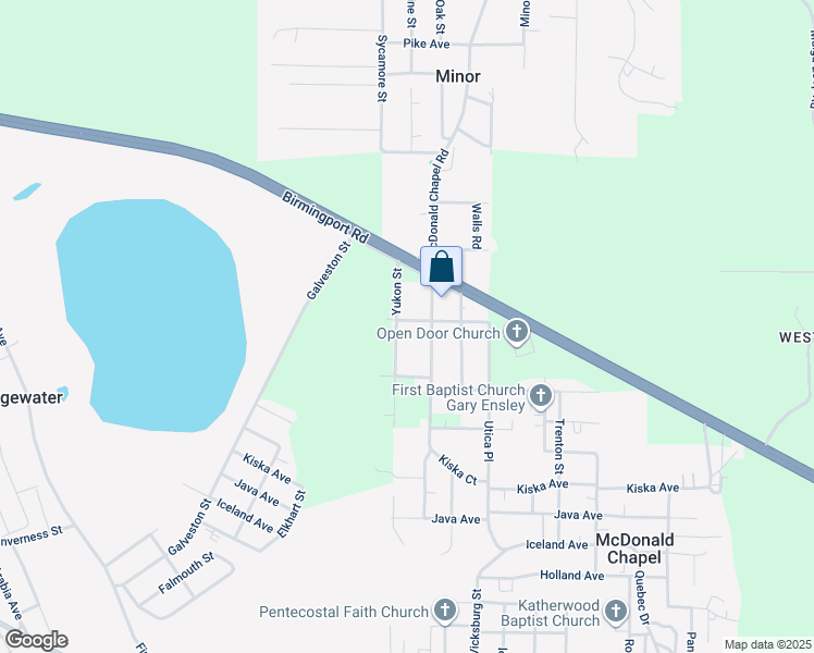 map of restaurants, bars, coffee shops, grocery stores, and more near 1501 Yukon Street in Birmingham