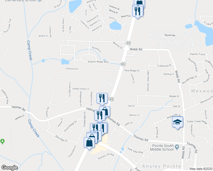 map of restaurants, bars, coffee shops, grocery stores, and more near 1601 Chase Ridge Drive in Riverdale