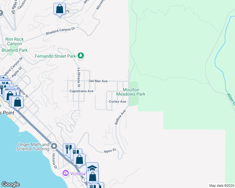 map of restaurants, bars, coffee shops, grocery stores, and more near 976 Santa Ana Street in Laguna Beach