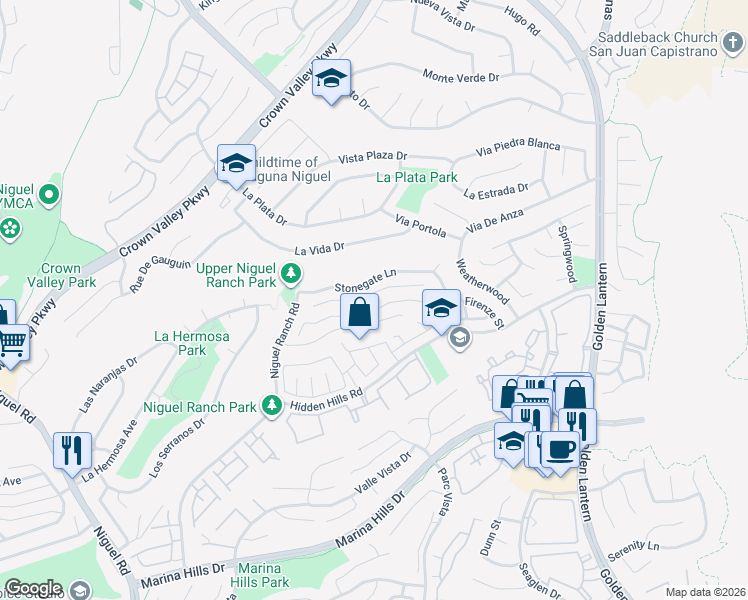 map of restaurants, bars, coffee shops, grocery stores, and more near 24952 Eaton Lane in Laguna Niguel