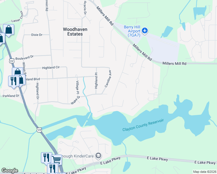 map of restaurants, bars, coffee shops, grocery stores, and more near 30 Caroline Avenue in Stockbridge