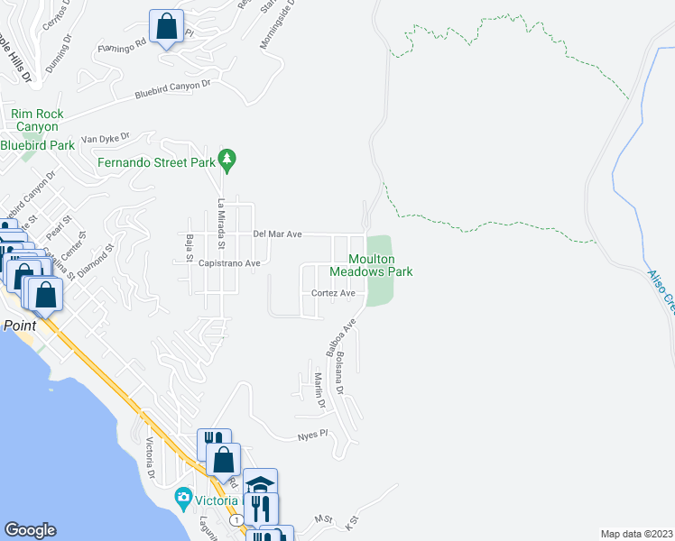 map of restaurants, bars, coffee shops, grocery stores, and more near 976 Santa Ana Street in Laguna Beach