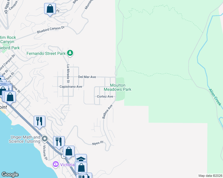 map of restaurants, bars, coffee shops, grocery stores, and more near 976 Tia Juana Street in Laguna Beach