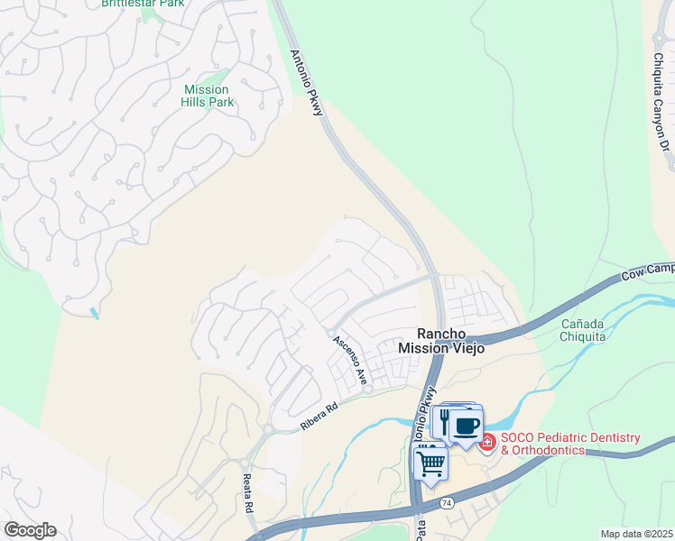 map of restaurants, bars, coffee shops, grocery stores, and more near 29 Lucido Street in Ladera Ranch