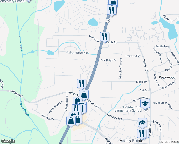 map of restaurants, bars, coffee shops, grocery stores, and more near 1002 Chase Ridge Drive in Riverdale