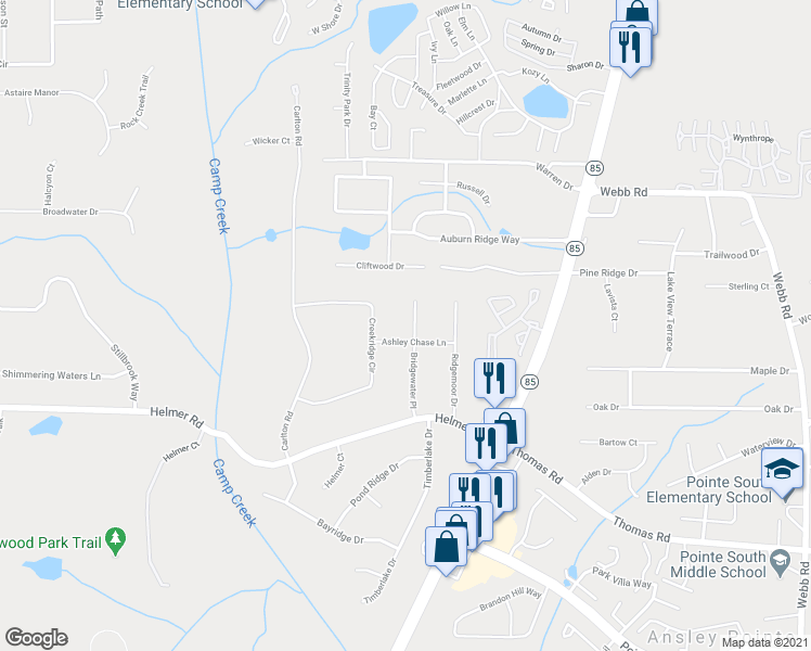 map of restaurants, bars, coffee shops, grocery stores, and more near 8295 Bridgewater Place in Riverdale