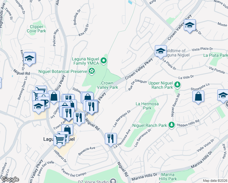 map of restaurants, bars, coffee shops, grocery stores, and more near 24241 Rue De Cezanne in Laguna Niguel