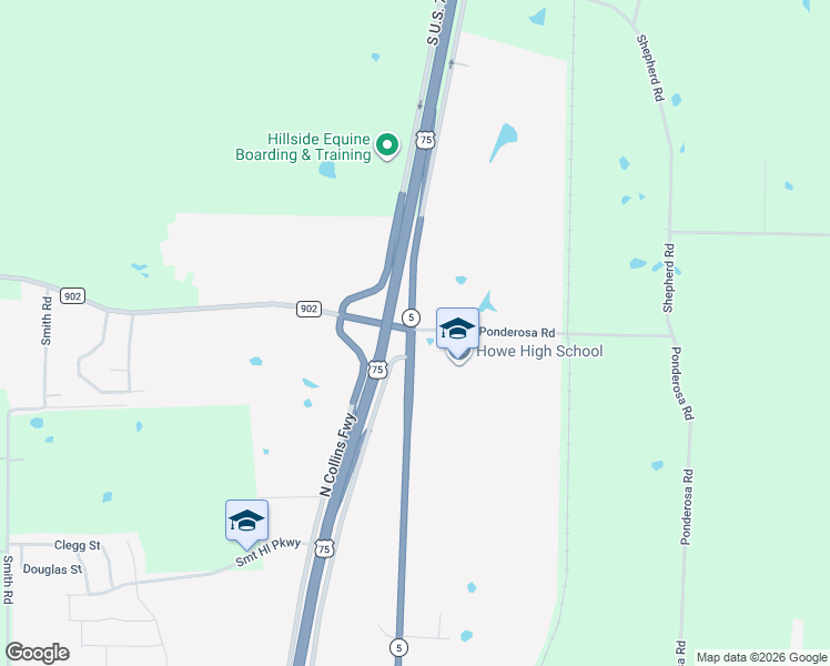map of restaurants, bars, coffee shops, grocery stores, and more near 478-492 Ponderosa Road in Sherman