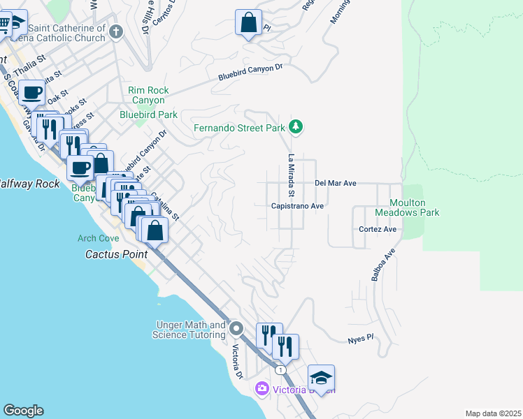 map of restaurants, bars, coffee shops, grocery stores, and more near 979 Capistrano Avenue in Laguna Beach