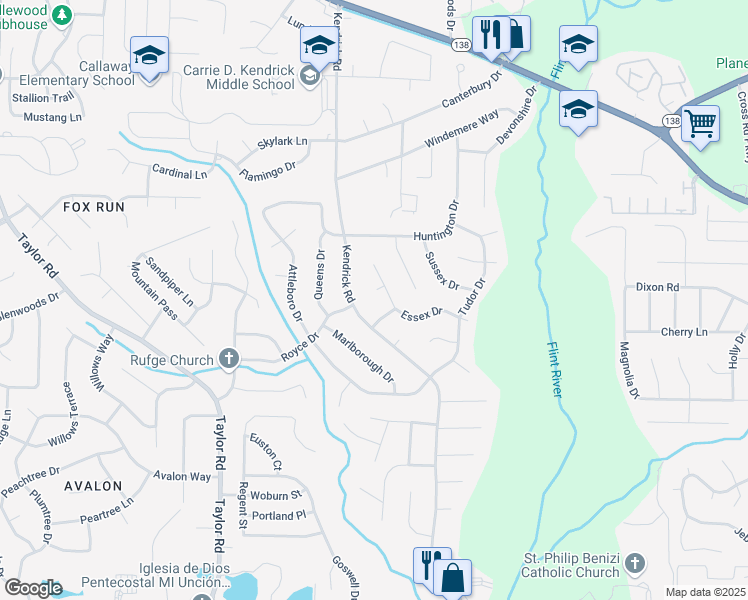 map of restaurants, bars, coffee shops, grocery stores, and more near 211 Dover Court in Jonesboro