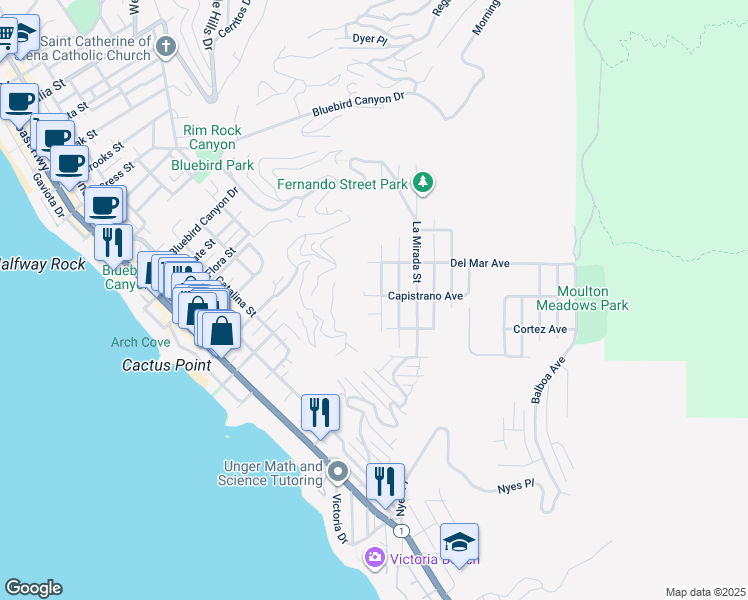map of restaurants, bars, coffee shops, grocery stores, and more near 979 Capistrano Avenue in Laguna Beach