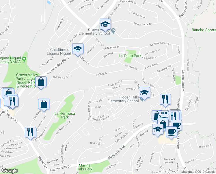map of restaurants, bars, coffee shops, grocery stores, and more near 24875 Eaton Lane in Laguna Niguel