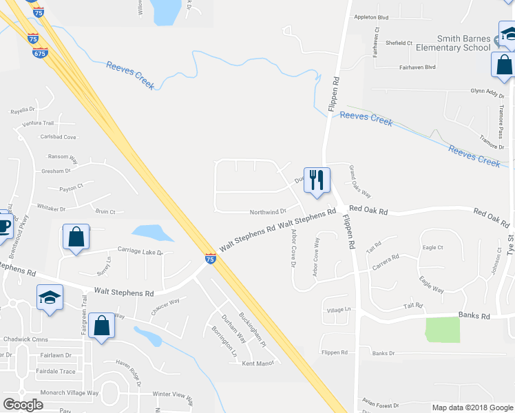 map of restaurants, bars, coffee shops, grocery stores, and more near 279 Northwind Drive in Stockbridge