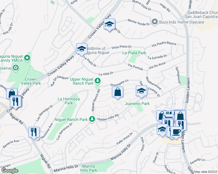 map of restaurants, bars, coffee shops, grocery stores, and more near 24851 Eaton Lane in Laguna Niguel