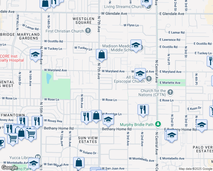 map of restaurants, bars, coffee shops, grocery stores, and more near 521 West Marlette Avenue in Phoenix