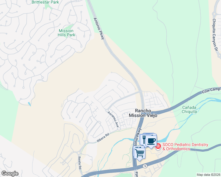 map of restaurants, bars, coffee shops, grocery stores, and more near 33 Lucido Street in Ladera Ranch