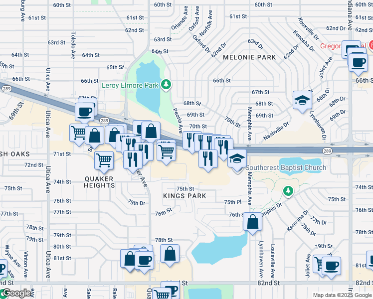 map of restaurants, bars, coffee shops, grocery stores, and more near 4215 Texas 289 Loop Frontage Road in Lubbock