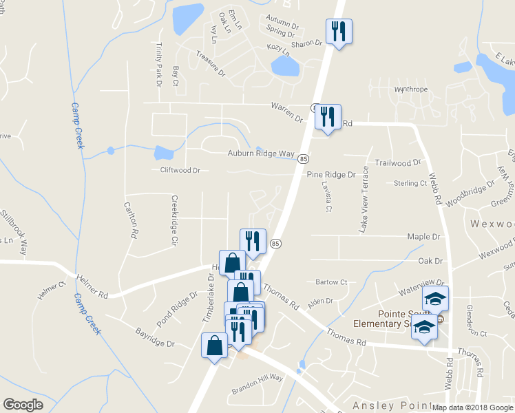map of restaurants, bars, coffee shops, grocery stores, and more near 304 Chase Ridge Drive in Riverdale