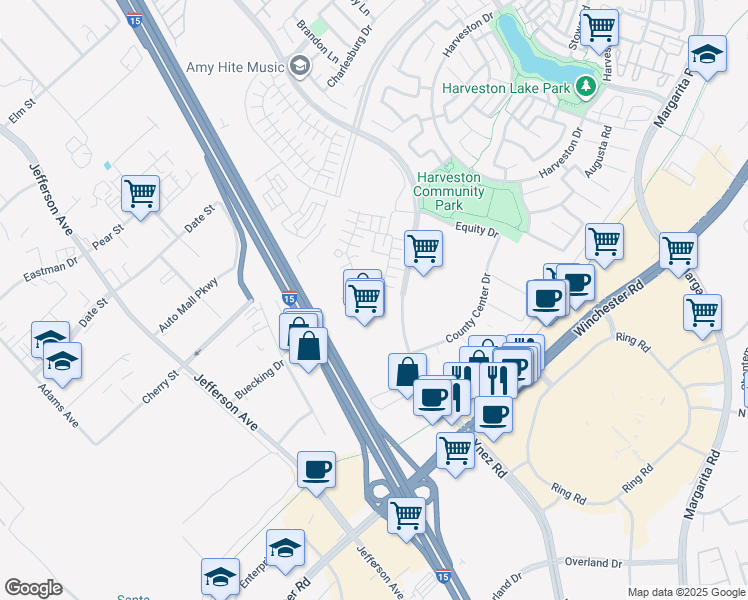 map of restaurants, bars, coffee shops, grocery stores, and more near 40417 Via Cava in Temecula