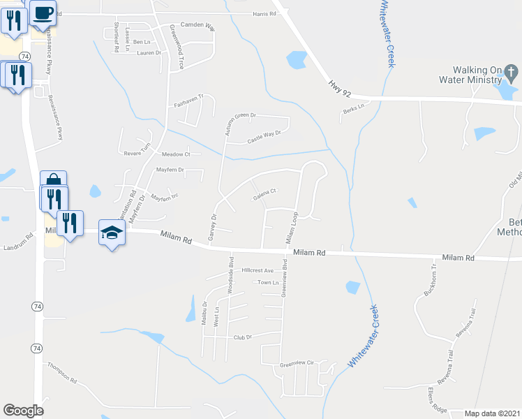 map of restaurants, bars, coffee shops, grocery stores, and more near 8305 Gledstone Way in Fairburn