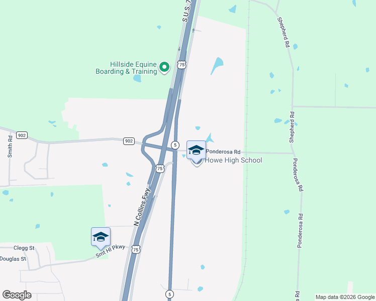 map of restaurants, bars, coffee shops, grocery stores, and more near 492 Ponderosa Road in Sherman
