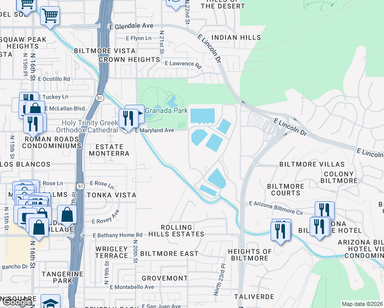 map of restaurants, bars, coffee shops, grocery stores, and more near 6285-6511 22nd St in Phoenix